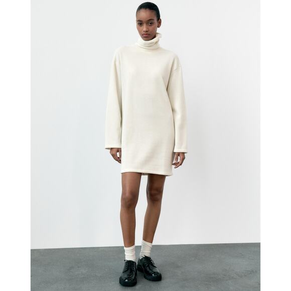 ZARA Knit Dress Womens Size Large Lagom Minimalist Beigecore Normcore Neutral - Picture 1 of 8